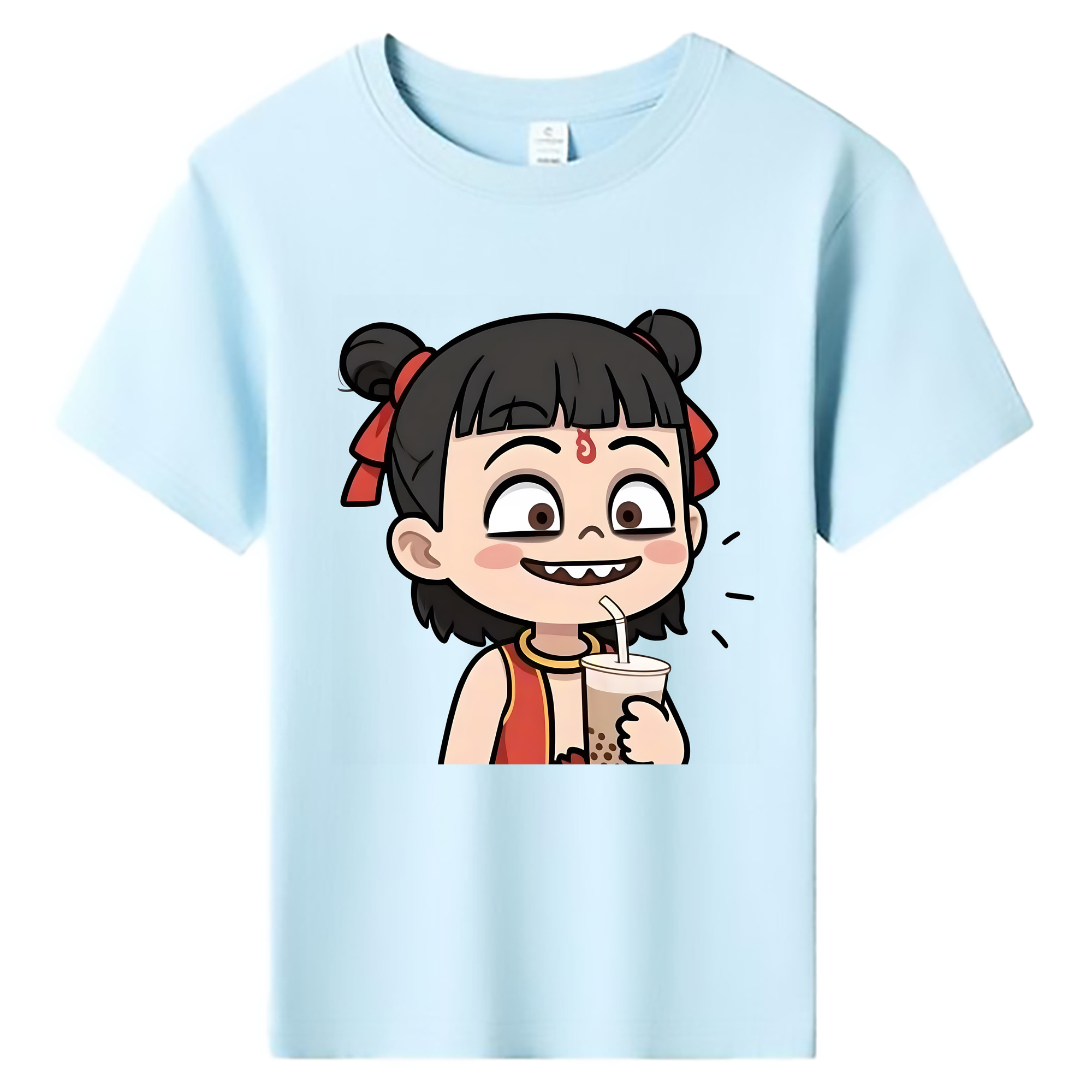 （画像用） Ne Zha 2 ナタ 魔童の大暴れ 綿100％キッズTシャツ（フロントプリント）